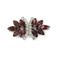 Detailed view of rhinestone butterfly applique, dark red and clear glass crystals for apparel. - Style 8