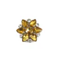 Crystal rhinestone flower detail, sparkling yellow and clear stones set in silver metal. - Style 15