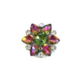 Close-up detail of a colorful crystal rhinestone flower shoe buckle clothing accessory. - Style 6