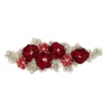 Burgundy 3D flower embroidery patch, rhinestone lace appliqué for wedding dress clothing. - Style 10 (Wine Red)