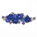 Blue fabric flower patch with sparkling rhinestones for wedding dress garment decoration SKU - Style 13 (Dark Blue)