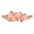 Peach pink 3D flower embroidery lace patch with rhinestones for DIY sewing garment applique. - Style 14 (Peach Pink)