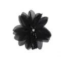 Close-up detail of black mesh flower brooch applique with pearl crystal beads, DIY accessory. - 5. Flower