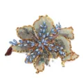 Gorgeous floral embroidered patch featuring sparkling blue crystals and gold sequins for apparel. - Blue Flower