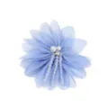 Light blue mesh flower brooch with faux pearls and crystal bead dangles, ideal for DIY apparel. - Flower Style 7