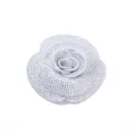 Close-up detail view of a shimmering rhinestone camellia flower for DIY apparel decoration. - 7.5x7.5cm / White