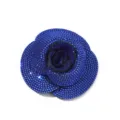 Blue rhinestone camellia flower accessory detail view, sparkling crystal DIY floral patch. - 7.5x7.5cm / Dark Blue