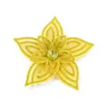 Detailed macro view of yellow rhinestone fabric flower applique for handmade DIY crafts. - Yellow