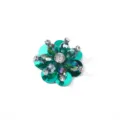 Grüner Kristall Strass Blumen Bekleidungszubehör Detail, glänzender Strass Aufnäher. - 4CM Durchmesser / Dunkelgrün