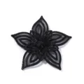 Detailed close-up of a black 3D crystal rhinestone flower applique patch, perfect for DIY. - Black