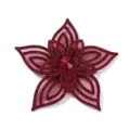 Close-up of wine red rhinestone flower applique detail, sparkling crystals on layered mesh. - Burgundy