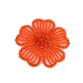 Detailed close-up of vibrant orange rhinestone flower patch, sparkling crystal applique. - Orange