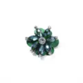 Nahaufnahme von grünem Kristall Strass Blumen Flicken, glitzerndes Perlen Zubehör. - 4CM Durchmesser / Olivgrün