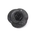 Schwarze Strass Kamelie Blumen Brosche DIY Mode Accessoire für Kleidung Taschen - 7.5x7.5cm / Schwarz