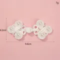 Handmade white beaded Chinese frog button for cheongsam and hanfu, detailed view with size. - Style 12