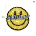 Handmade beaded smiley face embroidered cloth patch round rhinestone DIY clothing accessory. - L / Yellow