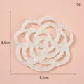 Handmade White Beaded Camellia Flower Patch Rose Applique DIY Clothing Accessory 8.5cm - Crystal Style / L / White