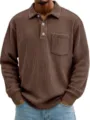Chemise polo manches longues en velours côtelé homme décontracté haut ample d'automne - Marron