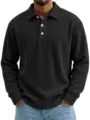 Chemise polo à manches longues en velours côtelé pour homme avec col à revers stylé. - S / Hauts / Noir