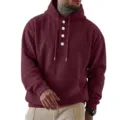 Herren Cord Langarm Kapuzenpullover mit Kordelzug und praktischer Knopfleiste Detail - Burgunderrot