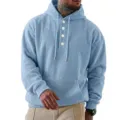 Sweat à capuche en velours côtelé pour homme, manches longues avec cordon et boutons - S / Hauts / Bleu