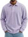 Men's casual corduroy long sleeve polo shirt loose fit lapel shirt for daily wear - Purple