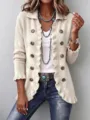 Women Casual Knit Cardigan Lapel Ruffle Single-Breasted Sweater Jacket Outerwear - Apricot