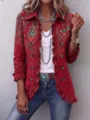 Damen rote Blumenmuster Rüschenrevers Freizeitjacke stylische Oberbekleidung für Alltag Mode - 3XL / Oberteile / Boho Rot