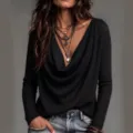 Tendance mode femme automne hiver pull en tricot noir décontracté à col bénitier - S / Hauts / Noir