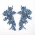 Blauwe kralen kant applicatie strass bloemen patch diy kledingaccessoire voor trouwjurk. - Lichtblauw