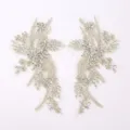 Handgemaakt zilveren strass parel kant applique paar voor trouwjurk DIY accessoires - Wit