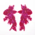 Prachtige roze handgemaakte kraal strass kant paar patches voor DIY trouwjurk decor. - Fuchsia