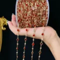 Catena di strass rossa 6mm fai da te in metallo dorato per creare gioielli Hanfu fatti a mano - oro kc