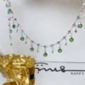 Catena di collana accessorio per abbigliamento in cristallo verde DIY con design a nappe. - Catena di Trapano in Vetro Verde Chiaro Ciondolo a Tre Artigli / argento spesso