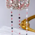 Silver rhinestone diamond shaped chain detail shot for DIY crafts, hair accessories and decor. - Thick Silver Pink Rhinestone