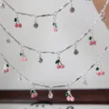 Catena fai da te ciliegia rosa con strass e ciondoli, accessori in metallo per la creazione di gioielli. - Ciliegia Rosa - Alta Ritenzione del Colore [Argento Spesso]