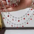 DIY catena nappa vetro rosso strass tre artigli rame alta conservazione colore gioielli fatti. - Alta Ritenzione del Colore Argento Spesso