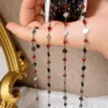 Catena in metallo a rombi DIY con strass rossi e rame nero per accessori capelli sposa. - Catena di Strass a Rombo / Nero Profondo