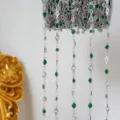 Dettaglio catena di perline di vetro verde e bianco, accessorio per gioielli fai da te 4mm - Argento Spesso a Forte Conservazione del Colore