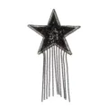 Nahaufnahme Detail des schwarzen Stern Strass Fransen Patch Zubehörs mit glitzernden Perlen. - Schwarz