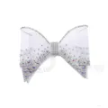 White organza rhinestone bow detail, sparkly crystal shoe flower and diy hair accessory. - White