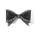 Black organza rhinestone bow detail, sparkling crystal embellishments for diy accessories. - Black