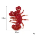Handmade red lobster beaded patch detail shot showing exquisite embroidery craft and size dimensions. - Lobster 3 Style