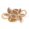 Glänzender Strass Blumen Aufnäher Detail, 3D Kristall Applikation für DIY Schuhe Taschen. - Hellbraun
