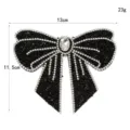 Schwarze Strass-Schleife Detailansicht, Glitzer Applikation und Perlenbesatz fuer Kleidung DIY. - Stil 3 / Schwarz