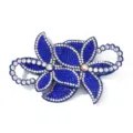 Blauer Blumen Strass Aufnäher Applikation für DIY Kleidung Taschen Schuhe Accessoires glänzend. - Dunkelblau