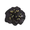 Black sequin flower patch detail, sparkling bead stamens for DIY craft, clothing decoration. - 11x11cm / Black