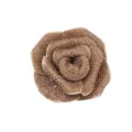 Vintage 3D rhinestone rose brooch accessory, elegant crystal flower clothing pin for women. - Caramel color