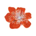 Sparkling orange flower rhinestone brooch patch, gorgeous crystal center DIY apparel accessory. - Orange