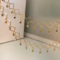 Catena a losanga dorata DIY con strass pendenti per accessorio fronte Hanfu tradizionale - Anello a Rombo con Pendente in Strass